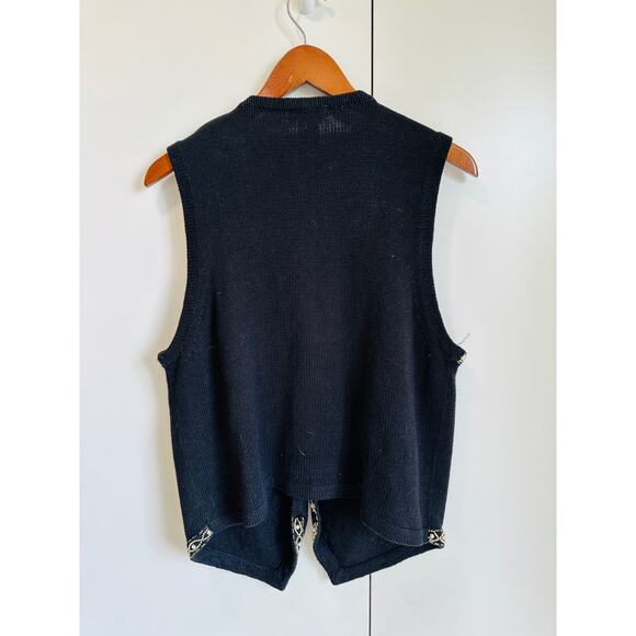 Embellished 90s Sweater Vest Vintage Black Knit with Gold Beads Size Medium - Picture 7 of 9